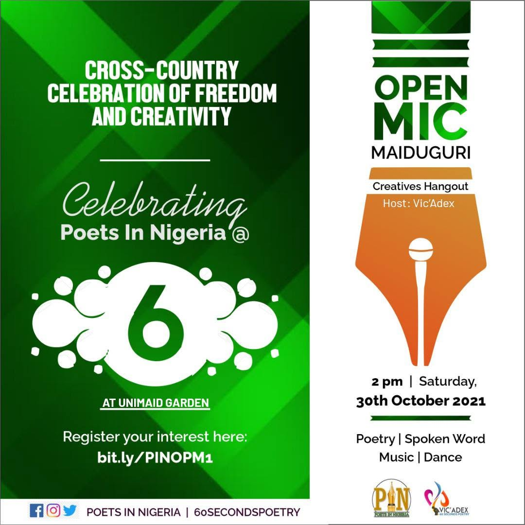 Open Mic Maiduguri PIN at 6 flyer for 30 October 2021