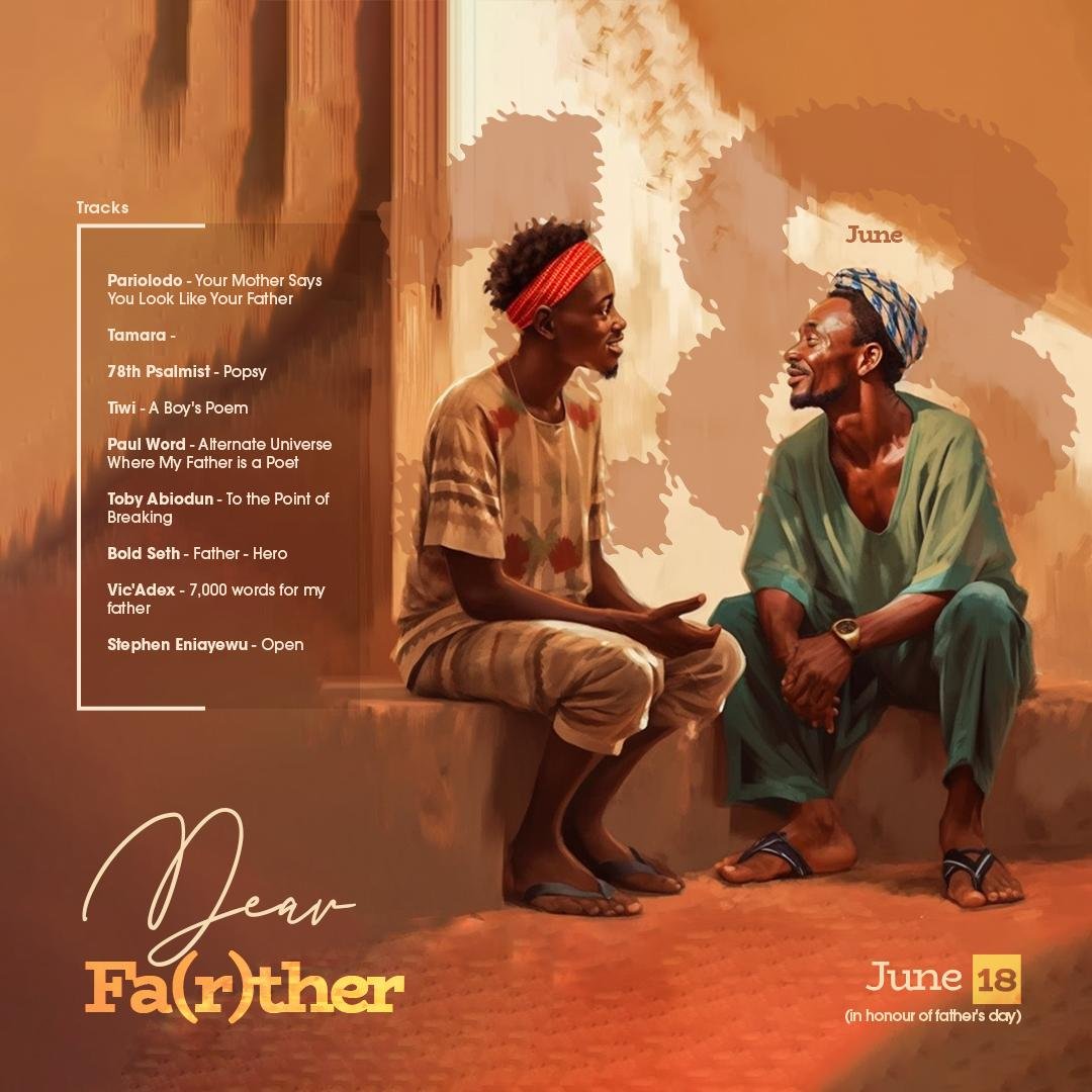 Dear Fa(r)ther album overview featuring the nine contributing poets